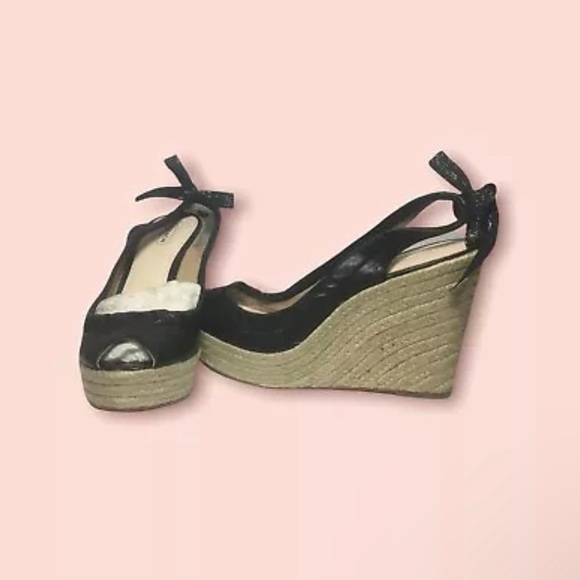 BNIB COACH 'Maritza' black leather platform wedge Shoes SZ 9 - Picture 2 of 5